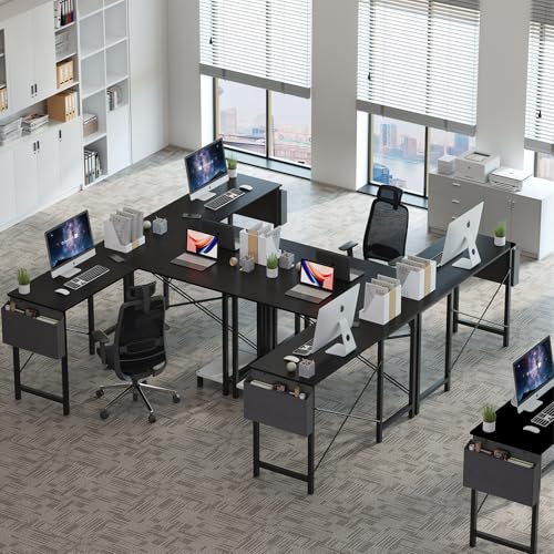 OLIXIS L Shaped Desk, 50-Inch Office Computer Gaming Desks Corner PC Table with Side Bag and Reversible Shelf for Home Work Study Writing Black