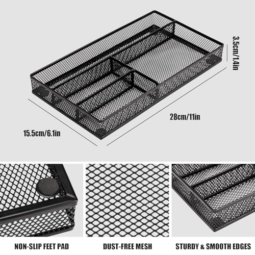 shenee Desk Drawer Organizer Tray,Drawer Organizer for Office and Home,Desk Organizer with Drawers,4 Compartments,Non-Slip Desk Organizers and Accessories for Stationery Makeup School (Black)
