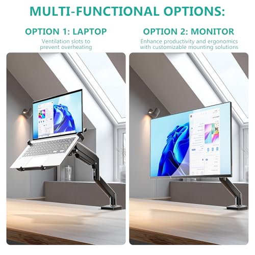 WALI Laptop Desk Mount, Single Monitor Arm with Laptop Holder, Adjustable Height Laptop Arm Mount for Desk, Fits 17” Notebook and 34” Monitors, Up to 22-26.4Lbs (GSMP001LPN), Black