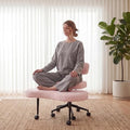 DUMOS Ergonomic ADHD Cross Legged Office Desk Chair with Adjustable Backrest, Height Adjustable Meditation Chair with 360° Swivel Footstool, Teddy Fabric Yoga Stool for Home Office, Pink