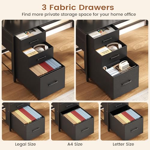 SEDETA L Shaped Gaming Desk with Storage Shelves and Hutch, Convertible 94.5" Computer Desk with Drawers, Corner Computer Desk with Power Outlet, LED Lights, Pegboard for Home Office, Black