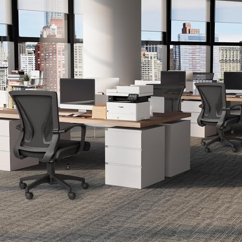 Furmax Office Chair Ergonomic Computer Desk Mesh Chair Mid Back Swivel Lumbar Support with Armrest (2, Black)