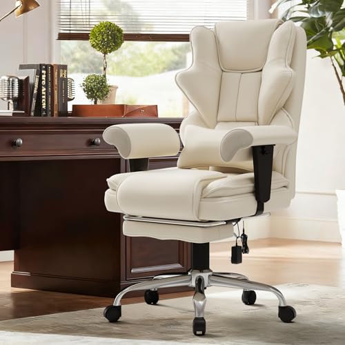 Mvpipi 7-Point Massage Office Chair,Heated Manageral Chair,Ergonomic Executive Chair with Footrest,Adjustable Armrest，Computer Chair for Offices, Study Areas, Gaming Spaces,Beige