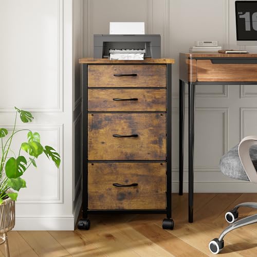 DurayLoly File Cabinet with 4 Fabric Drawers Rolling Printer Stand with Lockable Caster Fits A4/Letter/Legal Size, Home Office Storage, Rustic Brown