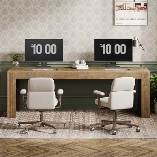 Tribesigns 79-Inch Extra Long Desk, Two Person Double Desk for Home Office, Wooden Long Computer Desk Writing Table for Office, Natural Oak