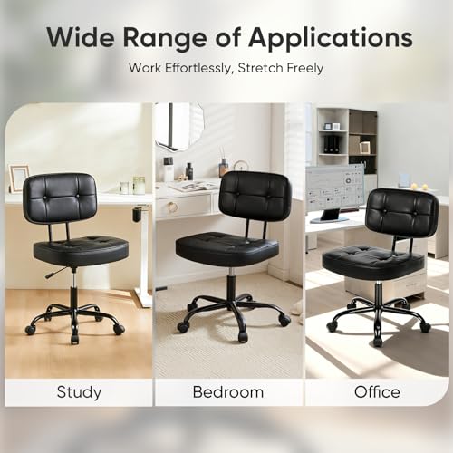 DUMOS Home Office Desk Chair - Ergonomic Armless PU Leather Computer Rolling Task Chair，with Comfy Lumbar Support and Height Adjustable, Vanity, Bedroom, Living Room, Black