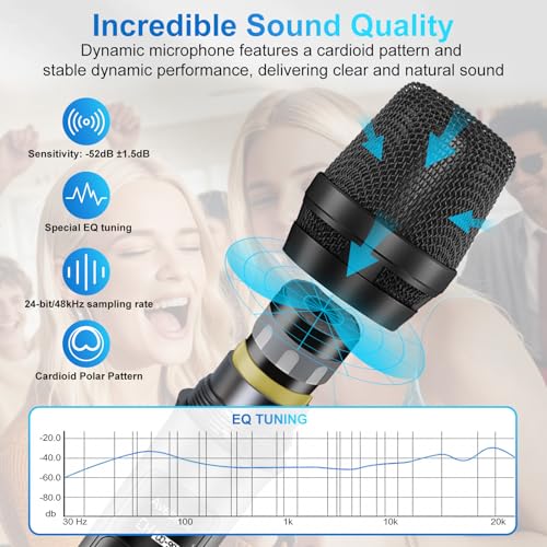 Aveek Wireless Microphone System with 4-Pack Dynamic Handheld Mics, 262ft Long Range, 40-Hour Battery, Low Latency Studio Sound for Karaoke, Singing, Speech, Church, Stage, Wedding, DJ & Events
