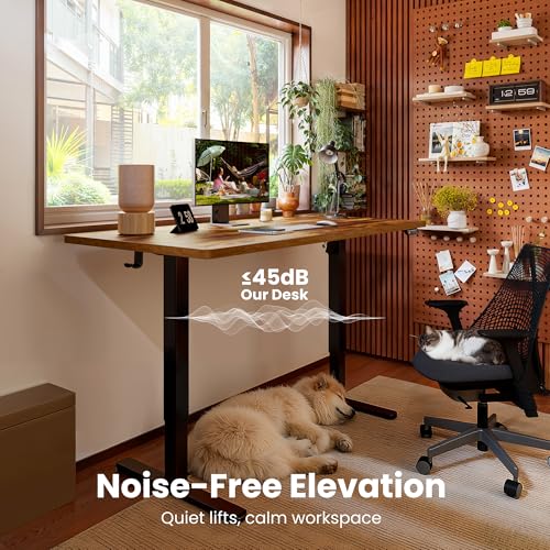 ErGear Height Adjustable Electric Standing Desk, 48 x 24 Inches Sit Stand up Desk, Memory Computer Home Office Desk, Vintage Brown