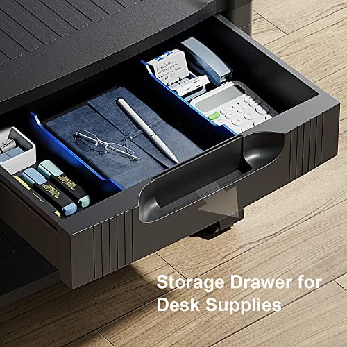 HUANUO Printer Stand, Large Dual Monitor Stand with Drawer