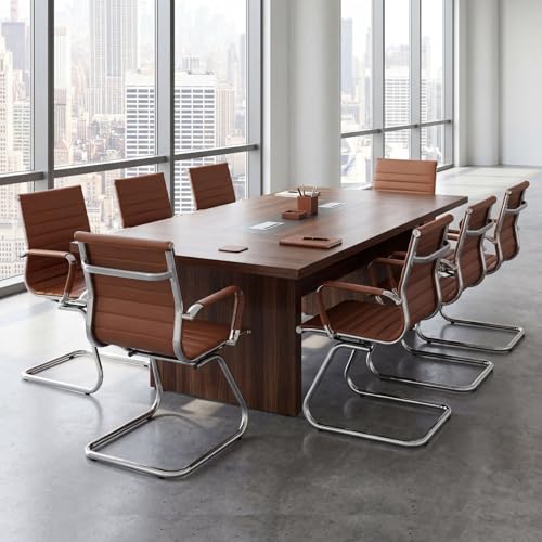DM Furniture Conference Room Chairs Set of 6, Waiting Room Chairs with Arms, Faux Leather Reception Chairs No Wheels, Office Guest Chairs with Mid Back Support and Chrome Sled Base, Cafe