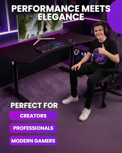 Arozzi Arena Large Gamer Desk - 63x32” Adjustable Height PC Gaming Desk With Storage For Cables & Triple-Monitor Support - Full-Surface Washable Mousepad - Pure Black
