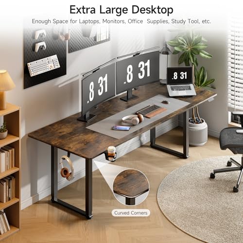 ONBRILL Standing Desk, 71x32 Inches Rectangle Stand Up Desk with 4 Legs, Dual Motor and Memory Controller, Adjustable Height from 28-46 Inches for Home and Computer Workstation, Rustic Brown