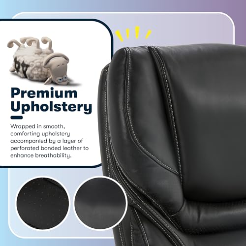 Serta Conway Big and Tall Executive Office Chair - Ergonomic Lumbar Support, Bonded Leather, Padded Armrests, High Back Computer Desk Chair, Black