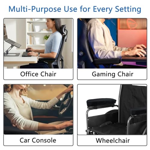 SERENIFIA Office Chair Armrest Covers – Memory Foam Armrest Pads Ergonomic Forearm Support Pillow with Non-Slip Cushion for Office Chairs Gaming Chairs Wheelchairs (Black, Set of 2)