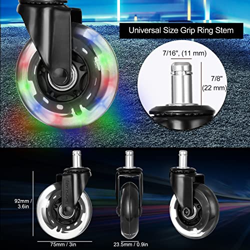 Hivexagon Office Chair Caster Set of 5 Rubber Replacement, Heavy Duty Universal Quiet Rolling Casters Fit Standard Office Chair for Hardwood Floors, Tiles and Carpet