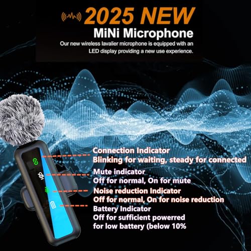 ordele Wireless Lavalier Microphone for iPhone - iPad, Android Phone Computer, Mini Microphone for Live Streaming, Video Recording, Outdoor or Indoor Interviews, YouTube, TikTok, Vlog (Black)