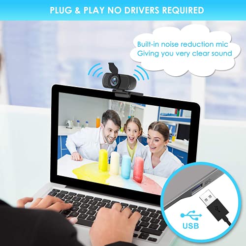 XPCAM Full HD 1080P Webcam with Microphone and Tripod, Pro Streaming Computer Camera with Privacy Cover, Widescreen USB Web Camera for Desktop PC Laptop Mac