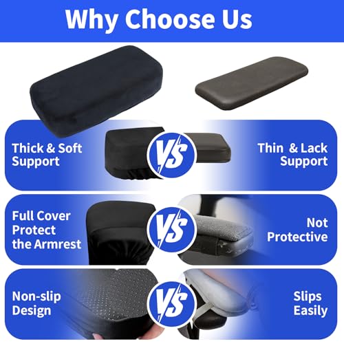 YOUFi Office Chair Arm Pads Extra Soft Velvet Arm Rest Covers for Elbows & Forearms Pressure Relief, Set of 2 Armrest Covers for Desk Chair, Gaming Chair (Black)
