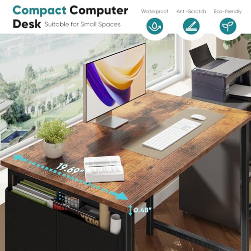 OLIXIS Computer Desk 40 Inch Home Office Desks for Small Spaces, Gaming Writing Study Work Table with Storage Bag and Headphone Hook for Bedroom, Rustic Brown