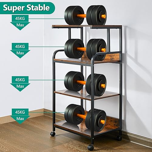 jarrvz 4-Tier Printer Stand with Adjustable Shelves and Wheels, Tall Printer Table with Storage for Home Office, Rolling Printer Cart for Small Spaces, Rustic Brown