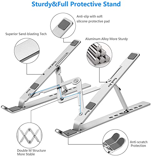 Leeboom Laptop Stand for Desk, Ergonomic Adjustable Aluminum Foldable Portable Computer Stand, Lecterns & Podiums, Fits 10-15.6" MacBook Air Pro HP Lenovo Dell Laptops & Tablets(Silver)