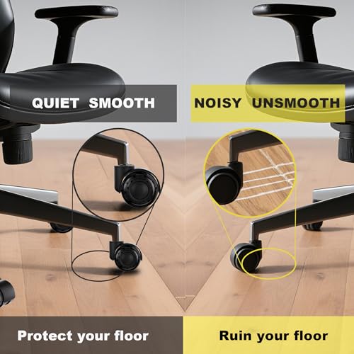 Office Chair Wheels Replacement Rubber Black Chair Casters for Hardwood Floors and Carpet, Set of 5, Heavy Duty Casters for Chairs Smooth & Silence Gliding Gaming Chair Wheels