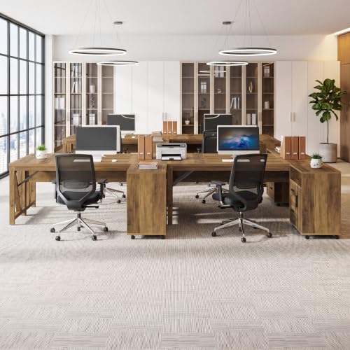 Tribesigns 63" L Shaped Executive Desk & 39" File Cabinet Set, Corner Computer Desk with Ample Storage, Large Industrial Retro Office Desk with Drawers & Shelves, for Home & Business, Rustic Brown