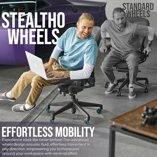 STEALTHO Heavy Duty Office Chair Wheels, Set of 5-3 Inch Patented Roller Blade Casters for Hardwood, Tile, Carpet - SGS-Tested 650 lb Capacity, ABEC-9 Bearings, Fits 7/16x7/8 Stem, Not IKEA