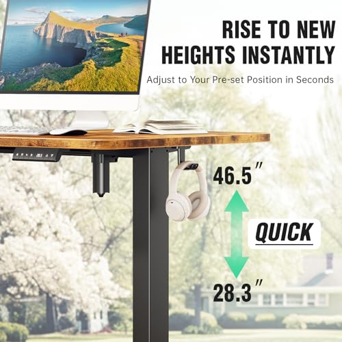 Veken 47.2" Standing Desk, Adjustable Height Office Desk with Wood Desktop, Computer Table for Home Work, Study and Gaming, Small Spaces, Modern Furniture，Brown