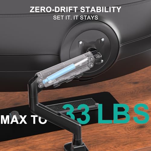 WALI Heavy Duty Single Monitor Arm for 17-49 Inch Flat Curved Ultrawide Screens, up to 33 Lbs, Adjustable Single Monitor Desk Mount for Home Office Gaming, VESA 75/100mm (GSM001XLN), Black