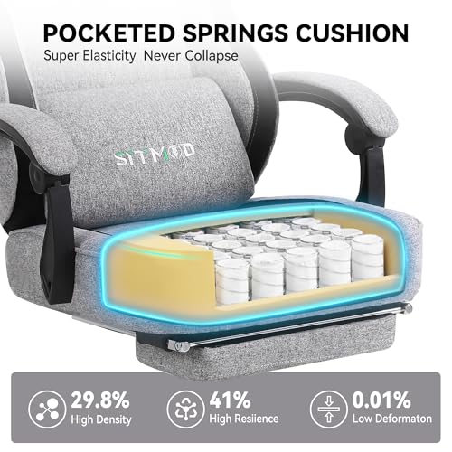 Gaming Chair, Computer Office Chair with Foot Rest, Ergonomic Fabric Desk Chair with Adjustable Lumbar Support & Headrest, Comfortable PC Reclining Gaming Chairs for Adults, Silla Gamer 350lbs