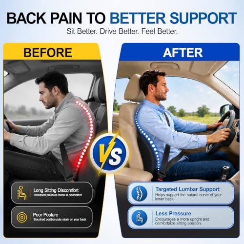 Bangled Lumbar Support Pillow for Car, Memory Foam, Black