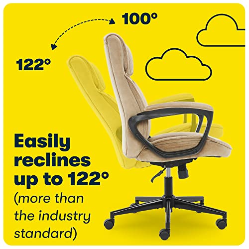 Serta® Hannah Executive Home Office Desk Chair, Ergonomic Mid-Back with Lumbar Support, Firm Seat Cushion, Layered Body Pillows, Padded Armrests, Swivel Base, Easy Assembly, Microfiber, Beige