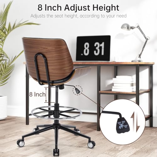 Drafting Office Chair Ergonomic Executive Computer Standing Desk Chair with Adjustable Height and Footrest Ring, Drafting Chair for Counter Height Desk and Drawing (Black)