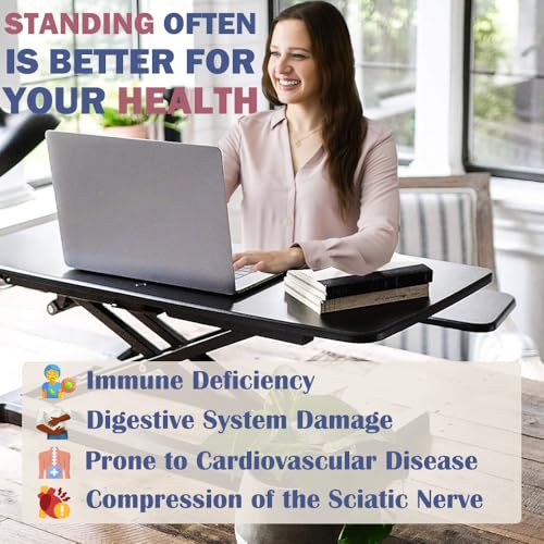 Royjhnl Standing Desk Converter 32 Inch, Height Adjustable Sit-Stand Workstation, Dual Monitor Riser with Wide Keyboard Tray - Office & Home Use, Black (Black)