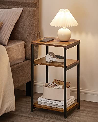 VASAGLE BARNET Collection - Side Table, Small End Table for Living Room, Modern Tall Nightstand, Bedroom, Office, Bathroom, Steel Frame, Rustic Brown and Ink Black ULET273B01