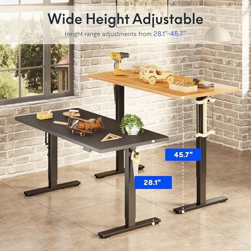 FLEXISPOT Electric Adjustable Workbench, 55x28 Inches Ergonomic Worktable with Drawer and Wheels for Garage, Workshop and Office, Spacious Desktop for Woodworking and Crafts, Maple, 4 Packages