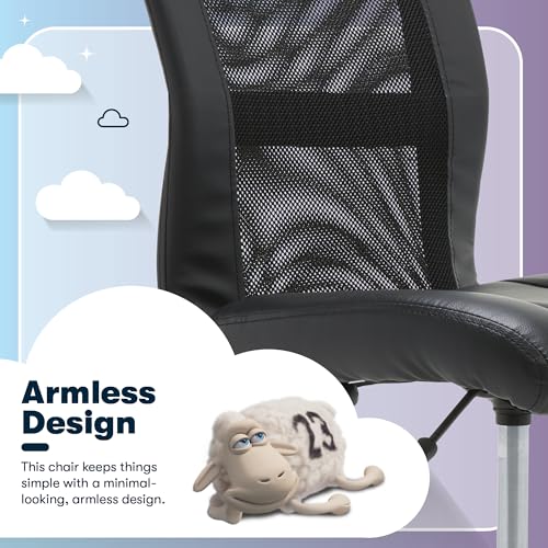 Serta Essential Armless TaskChair, Small Desk Chairs with Wheels, Breathable Mesh Back and Faux Leather, Quality Foam Cushion Seat for Comfort, Minimal Design for Vanity Table, Black