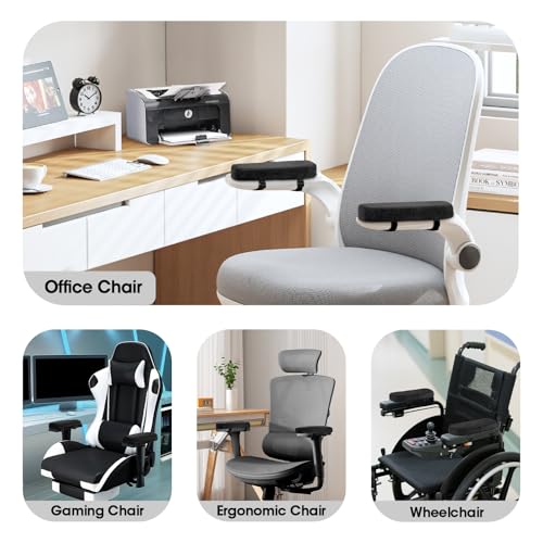 ZNCMRR 2 Pack Office Chair Armrest Pads Covers with Memory Foam Elbow Pillow for Forearm Pressure Relief, Black Arm Rest Covers for Office Chairs, Wheelchair, Comfy Gaming Chair(Black)