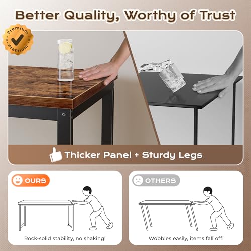 Huuger 55 x 24 inch Desk with Power Outlets & USB-C, Deeper & Thicker Desktop, Robust Metal Tubes, Computer Desk, Heavy Duty Office Desk, Work Gaming Desk for Home Office, Rustic Brown