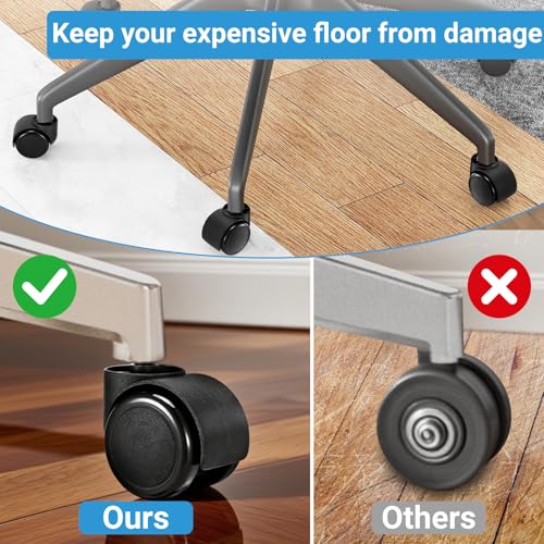 2 Inch Office Chair Casters Wheels Heavy Duty, 5 pcs Chair Wheel Replacement, Mute Rubber Rotating Desk Chair Wheels for All Floor, Smooth & Quiet Caster, Universal Standard Stem Size Fits 99%