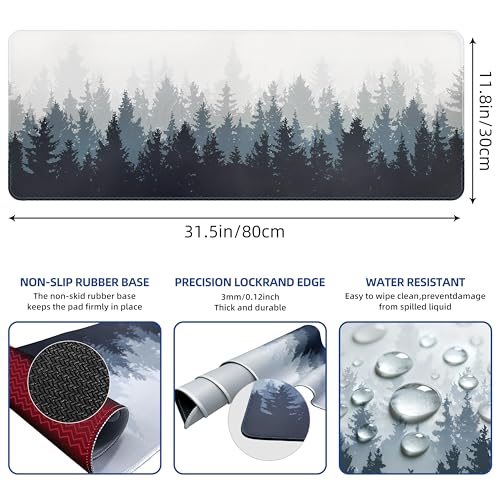 Galdas Mouse Pad For Gaming,Forest Background Pattern XXL XL Large Mouse Mat Long Extended MousePad Desk Mat Non-Slip Rubber Mice Pads Stitched Edges Thin (31.5 x 11.8 x 0.12 Inches) Tree