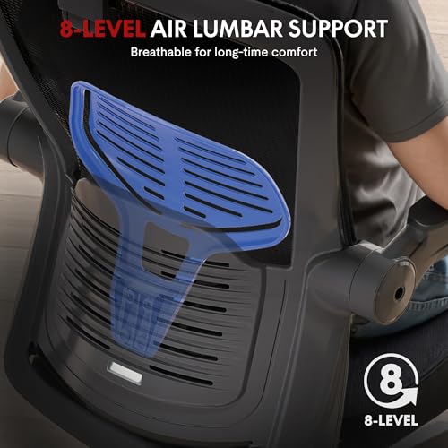 FLEXISPOT OC3-Pro Air Ergonomic Office Chair for Big and Tall Black, High Back Office Chair with Flip-up Arm/8-Level Lumbar Support, Mesh Seat Cushion, Chairs for Home Office Working Studying Gaming