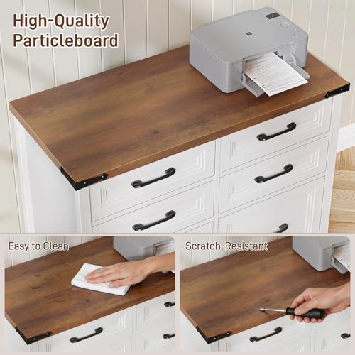 Halitaa 6 Drawer File Cabinets,Farmhouse Lateral Filing Cabinet Fits Letter and A4 Size, Wooden File Cabinet for Home Office, Printer Stand,Antique White