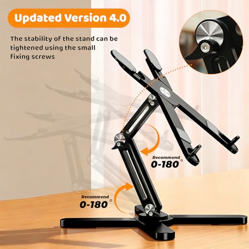 Moallia N86 360 Rotating Laptop Stand, Adjustable Height & Angle, Ergonomic Metal Riser for Desk Collaborative Work, Fully Foldable for Easy Storage, Fits All MacBook & Laptops up to 16 inches, Black