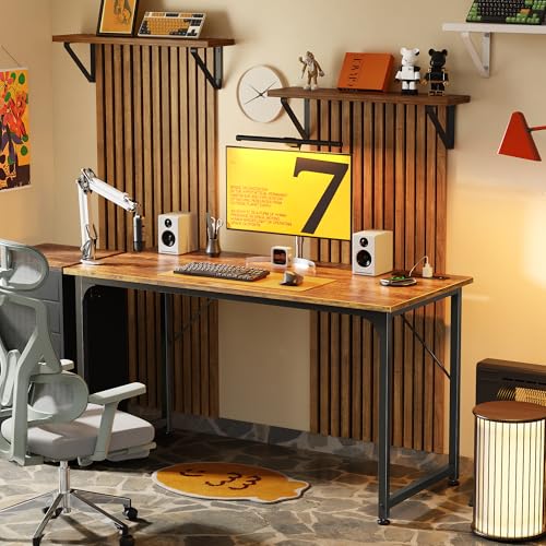 PRAISUN 47 X 20 Inch Office Computer Desk with Power Outlets and USB-C Port, Larger Gaming Desk, for Home Office, Study, Bedroom, Writing Work from Home Table, Metal Frame, Rustic Brown