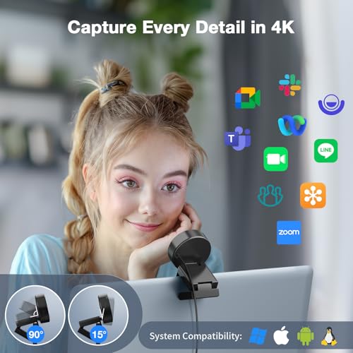 EMEET C950 4K Webcam for PC - PDAF Autofocus, USB Webcam with Microphone & Physical Privacy Cover, 1080P@60FPS, USB 2.0 Plug&Play, No Tripod Hole, Web Cam w/ 70°View for Meeting/Online Classes/Zoom