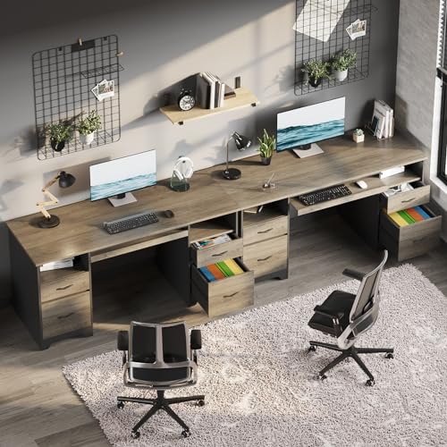 Bestier 59 Inch Office Desk with 4 Drawers, Computer Desk with Storage, Executive Desk with File Drawer, Keyboard Tray & 2 Pedestals on Both Sides for Home Office, Studio, Grey&Black