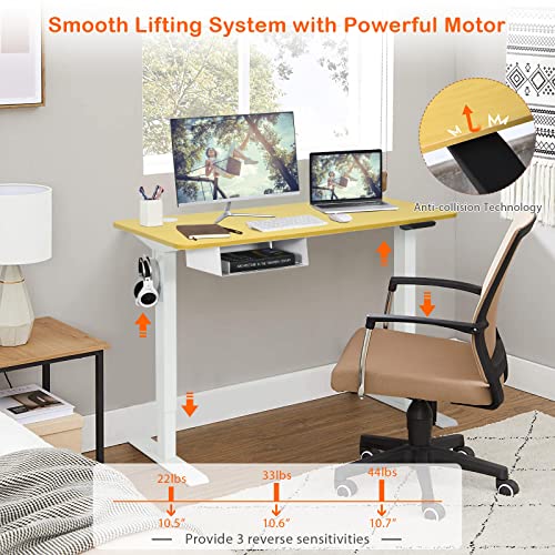 Tangkula Electric Height Adjustable Standing Desk w/USB Port, 48-Inch Sit to Stand Computer Workstation, Ergonomic Stand up Desk w/Cable Holes, Hook, Storage Compartment, Memory Controller