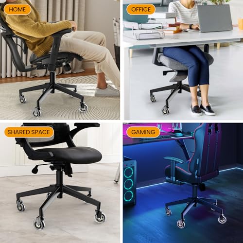 3-Inch Office Chair Caster Wheels for IKEA Chairs, 660 LBS（300kg Capacity, Heavy Duty Nylon Stem 3/8"-7/8", Transparent Rubber Wheels, Quiet & Smooth Rollers, Suitable for Hardwood Floors, Set of 5